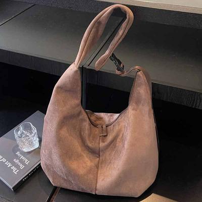 Bolsa de Bolinho da Moda de Grande Capacidade para Mulheres, Bolsa Tiracolo Mensageiro Retro Estilo Coreano, Nova Bolsa de Ombro de Nicho Coberta com Camurça