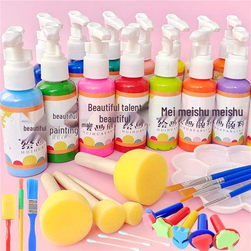 Kindergarten Art Set: 24 Gouache Colors & 12 Mushroom Brushes for Kids