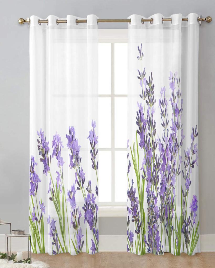 Fioletowy Kwiat Lawendowy Biały Przezroczyste Zasłony do Dekoracji Salonu Zasłony Okienne do Kuchni Tiul Woal Organza Zasłony