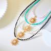 Beaded Necklace for Women Gold Sun Moon Pendant Necklace Summer Sunflower Pendant Colorful Rice Beads Choker Necklace Christmas
