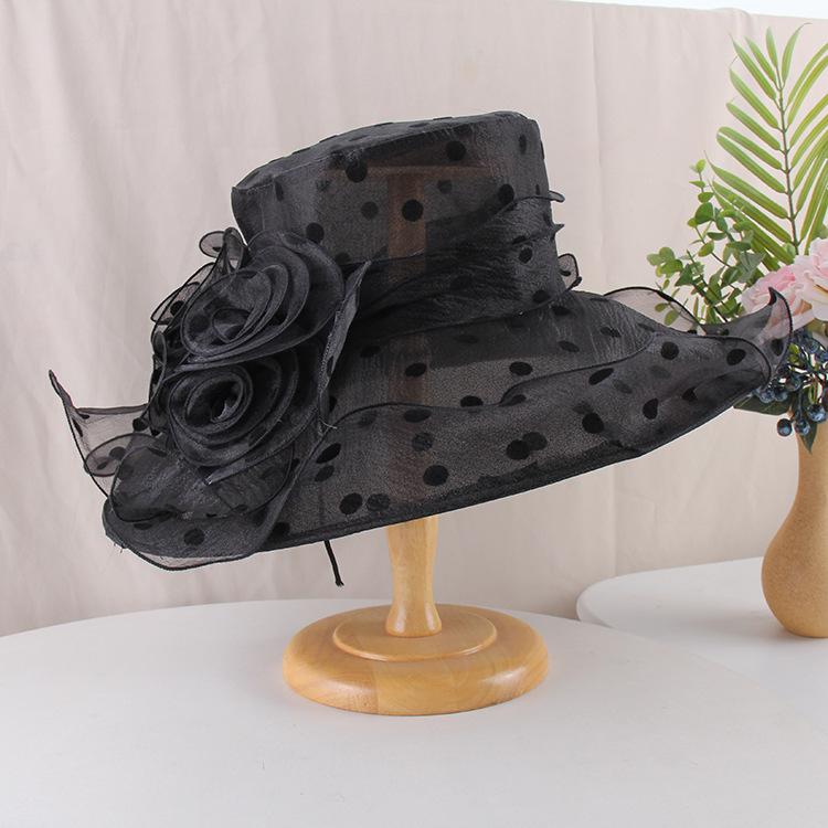 New fashion organza big edge hat elegant flower polka dot sun hat women's summer outdoor sun protection sun hat