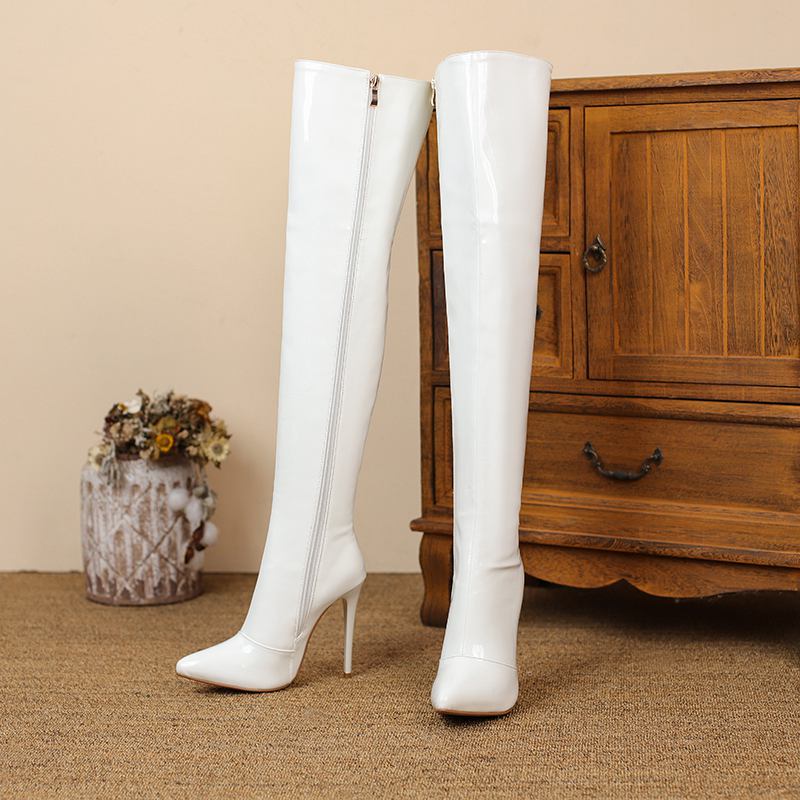 Krazing Pot Podzimní zimní boty z mikrovlákna Super vysoké podpatky podpatky Plus vel. 46 Noční klub Ženy zahřejí Kozačky nad kolena