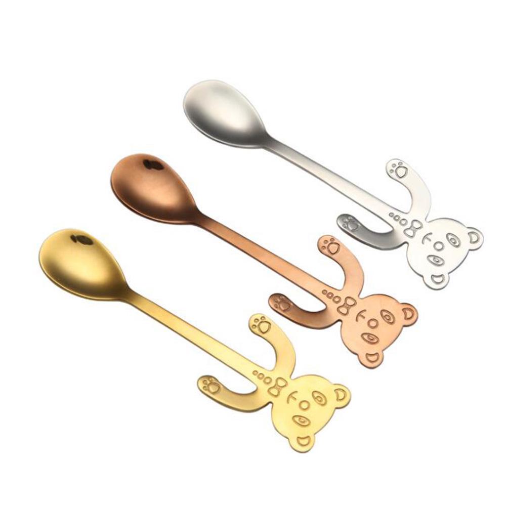 Cute Bear Spoon 304 Stainless Steel Teaspoon Long Handle Coffee Spoons Sugar Dessert Appetizer Seasoning Bistro Flatware Hanging Cup Scooper Drinking