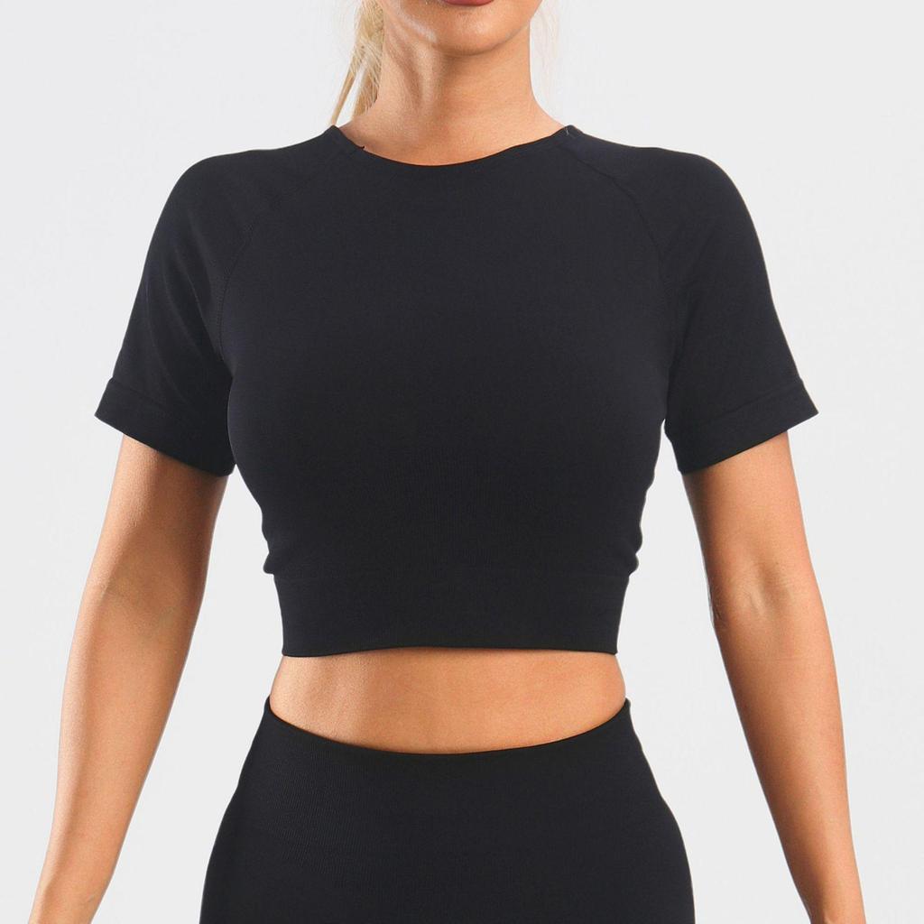 Sport-Camisole mit Raffung BH-Set: Kurzärmeliges Crop-Top & High-Waist-Leggings für Yoga & Fitness