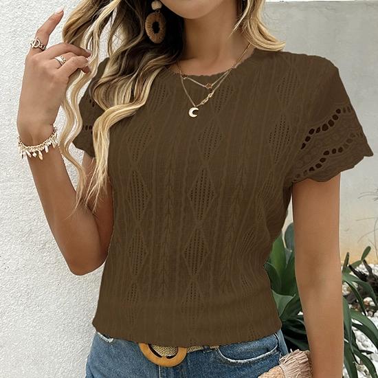 Spring/Summer European and American Fashion Women's Round Neck Hollow Short Sleeve Round Neck T-shirt Top