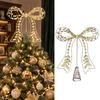 Indoor Festive Window Ornament Iron Bow Christmas Tree Topper, Gold Rhinestone Hollow-Cut Metal Party Scene Decoration with Spiral Base, Elegant