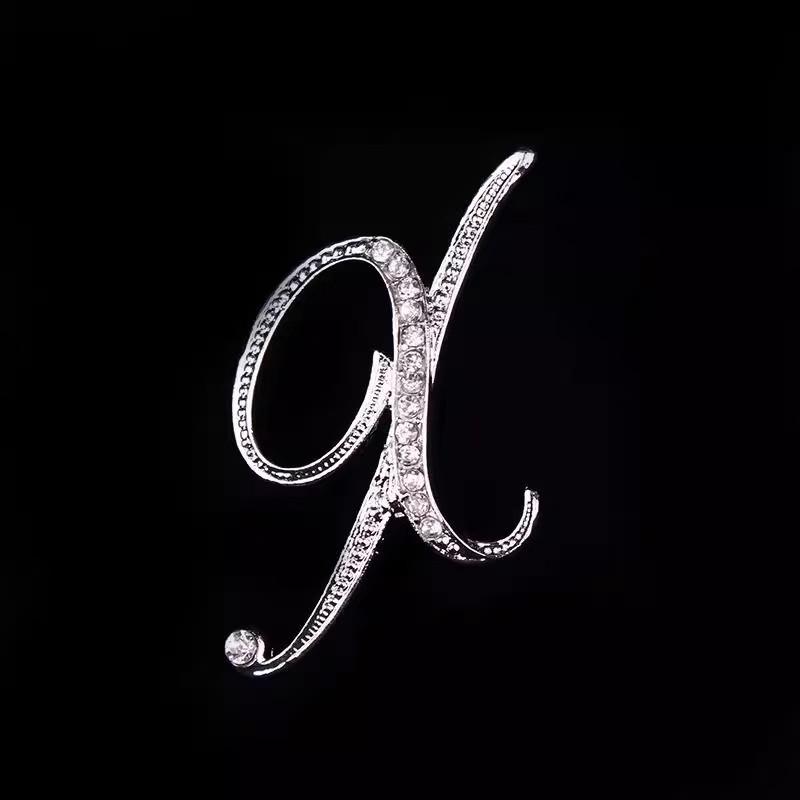 Minimalist Rhinestone Alphabet Brooch: Elegant Geometric Pin for Sweaters or Coats