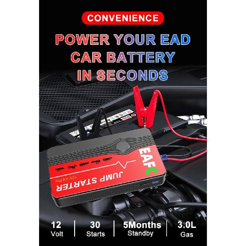EAFC 2000A/600A Jump Starter Portable Power Bank 12V Car Battery Booster with Dual USB Ports & LED Flashlight Fast Charging
