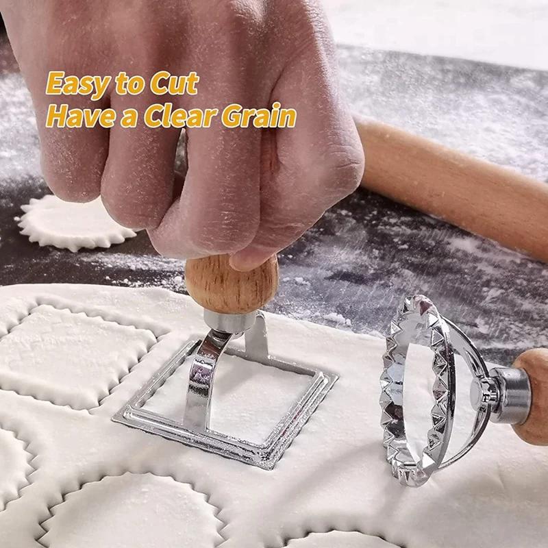 Ravioli Pasta Cutter Set, Ravioli Stamp Maker with Wooden Handle for Ravioli, Pasta, Dumplings Lasagna, Pierogi