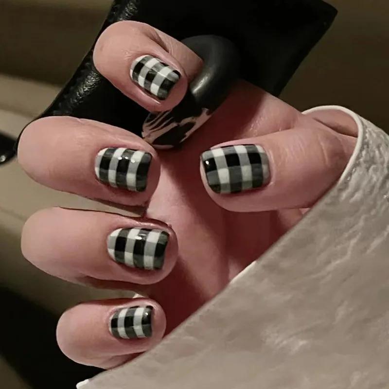24Pcs French Long Ballet Square Fake Nails Removable Full Cover Press On Nails Acrylic False Nail Tips