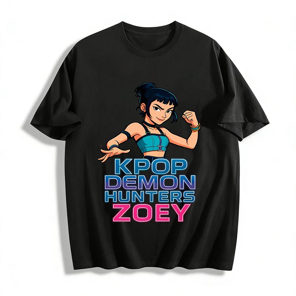 

Kpop Demon Hunters Zoey Print Casual Tee Cool Anime Style Streetwear For K-pop Fans Pure cotton T-shirt XXS