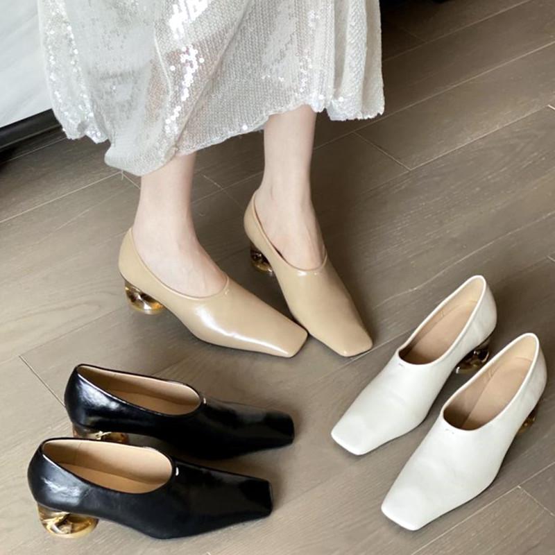 Comfortable Transparent Thick Heel Heels Women Summer Sexy Square Toe Designer Brand Pumps Elegant Party Shallow Shoe for Ladies