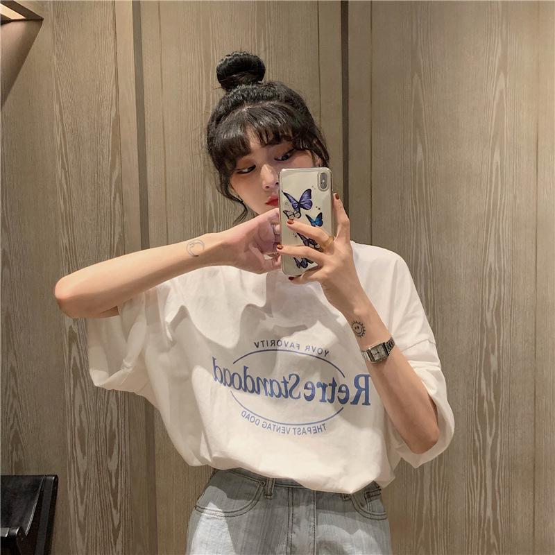 Sommer 2024 Koreanischer Retro Midilänge Locker Übergröße Trendiges Damen Kurzarm T-Shirt
