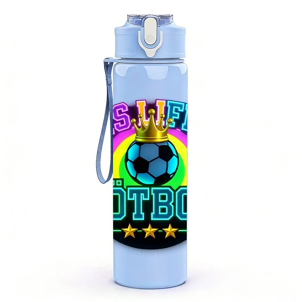 1PC Retro Colorful Futbol Badge Print 750ml Color Plastic Sports Water Bottle Leakproof Flip Straw Lid Suitable for Sports Office Home Use