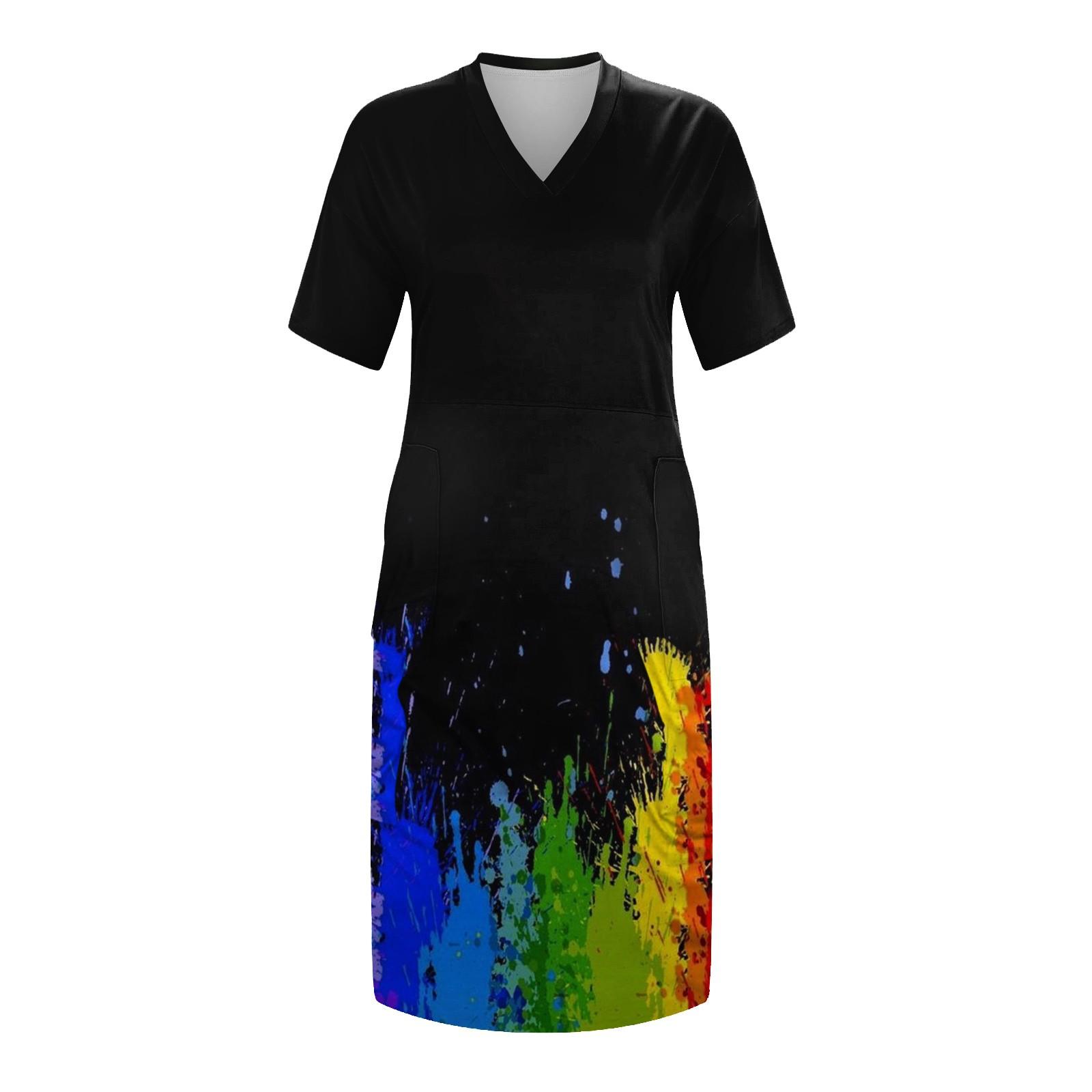 Женское платье с V-образным вырезом и коротким рукавом. Летние платья. Платье-рубашка — фото 5