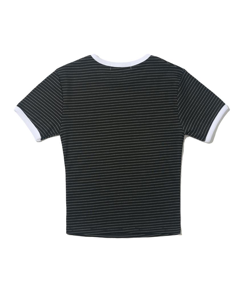 CARGOBROS FOR WOMAN French Ringer Stripe Short Sleeve T-Shirt (Black)