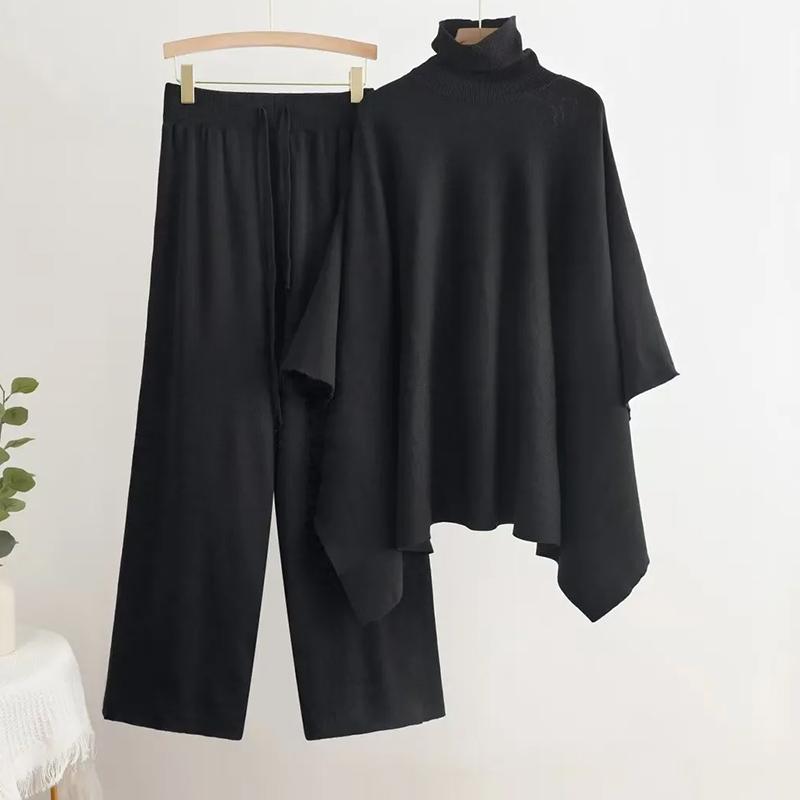 Dámské soupravy Bavlna Rolák Pletený svetr Jednobarevné kalhoty Zesílený svetr Top Dlouhé kalhoty Dvoudílný Oversize 2dílný oblek