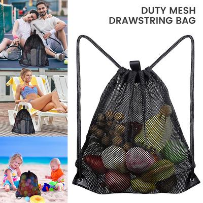 Mesh Beach Bag Drawstring Backpack Multi Functional Mesh Equipment Bag Family Pool Bag for Toys & Vacation Essentials