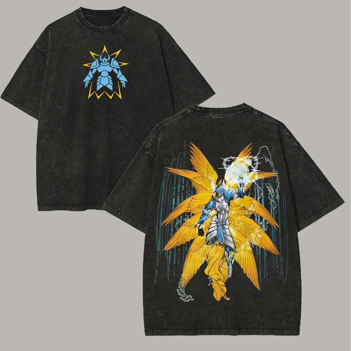 

Seraphimon T Shirt Men Digimon Hope Crest Vintage Acid Wash Streetwear Oversized Retro Japanese Anime Graphic Cotton Tees M