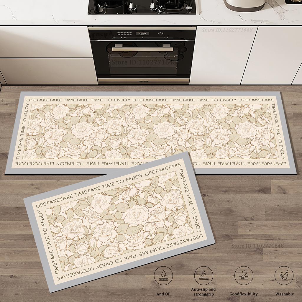 Flowers Pattern Kitchen Extra Thick Absorbent Rug Bathroom Entrance Non-Slip Doormat Carpet Large Anti Fatigue Mat Long Rugs