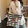 Summer Fashi Large Capacity Youth Beach Handbag  Boho Crochet Shoulder Bags Handmade Floral Striped Knit Tote Bags