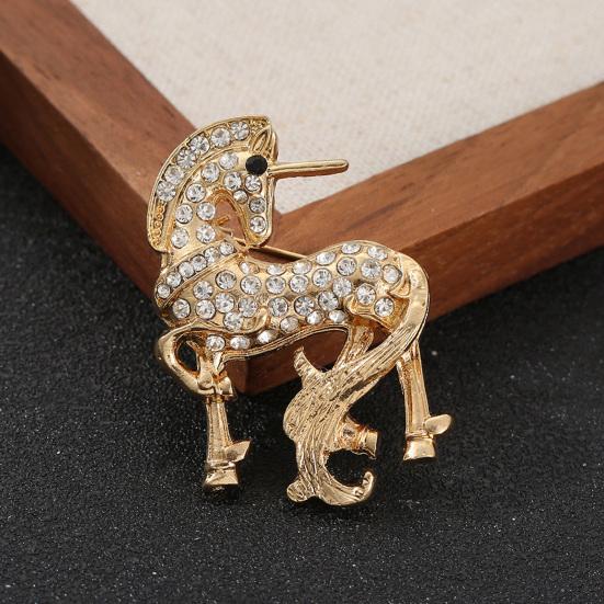 Brooch Pin Horse Design Enamel Pin with Imitation Crystals Enamel Faux Pearls Fairy Tale Brooch Artistic Accessories