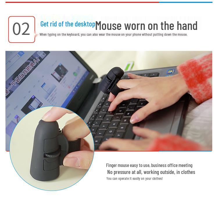 Mouse Wireless 2.4G ad Anello per Dita per Computer, Telefoni e Tablet