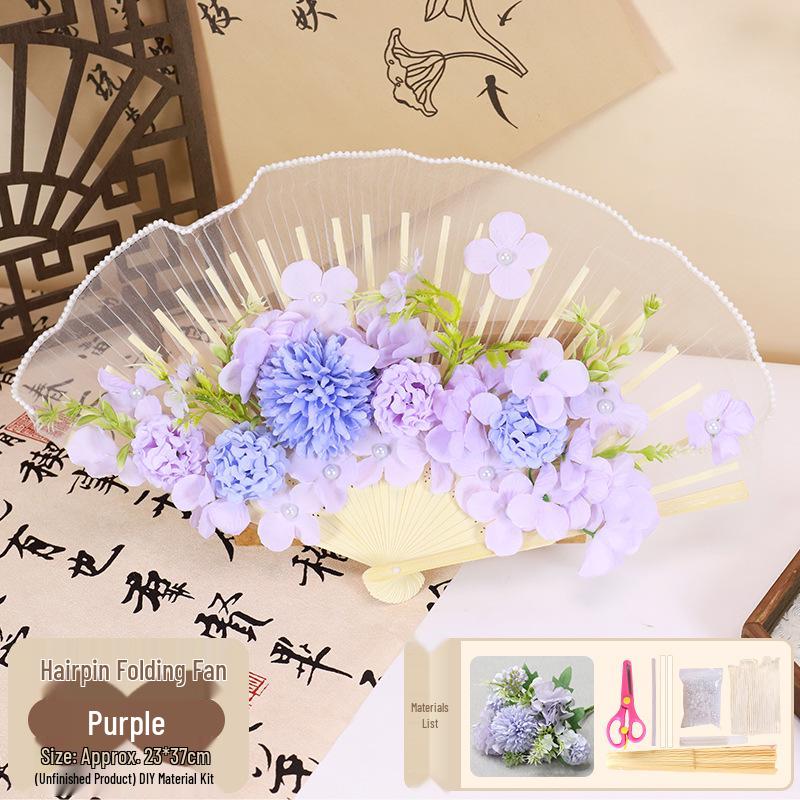 Mid-Autumn Festival Handmade Hairpin & Flower Fan Decoration Kit for Hanfu and Ma Mian Skirt - Ancient Style Photography Accessories