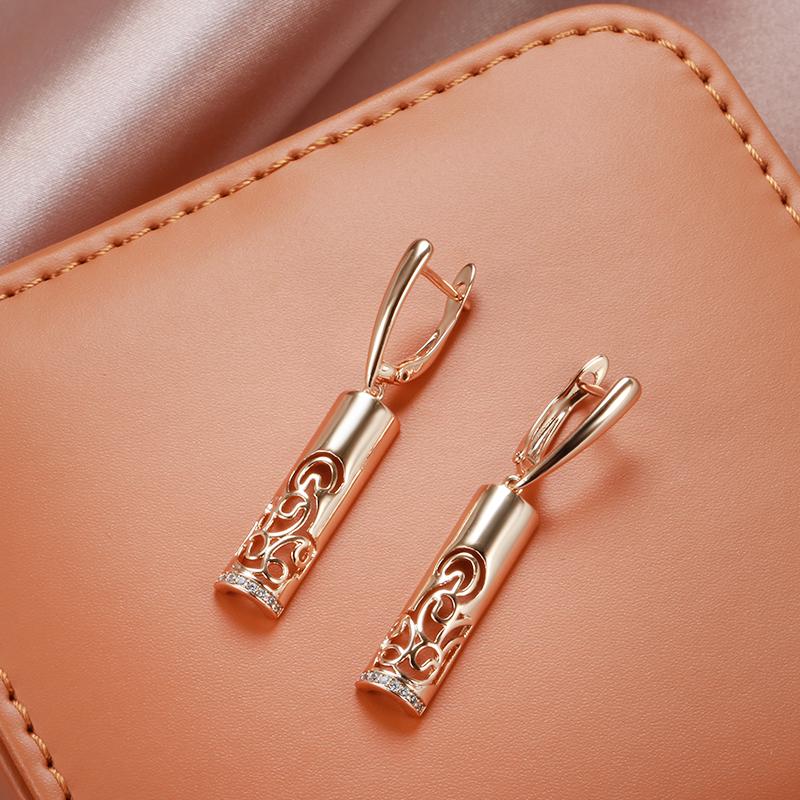 New Trend Long Flower Vintage Dangle Earrings Women Rose Gold With Natural Zircon Bride Earrings Fine Daily Jewelry