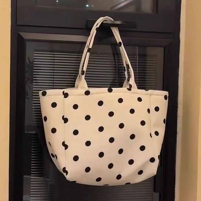 Polka Dot Print Canvas Tote Bag Stripes Print Canvas Material Large Capacity Tote Check Print Large Capacity Printed Canvas Bag