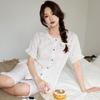 Sweet princess style women's summer cotton and silk pajamas short-sleeved cardigan loungewear lyocell suit can be worn outside large size