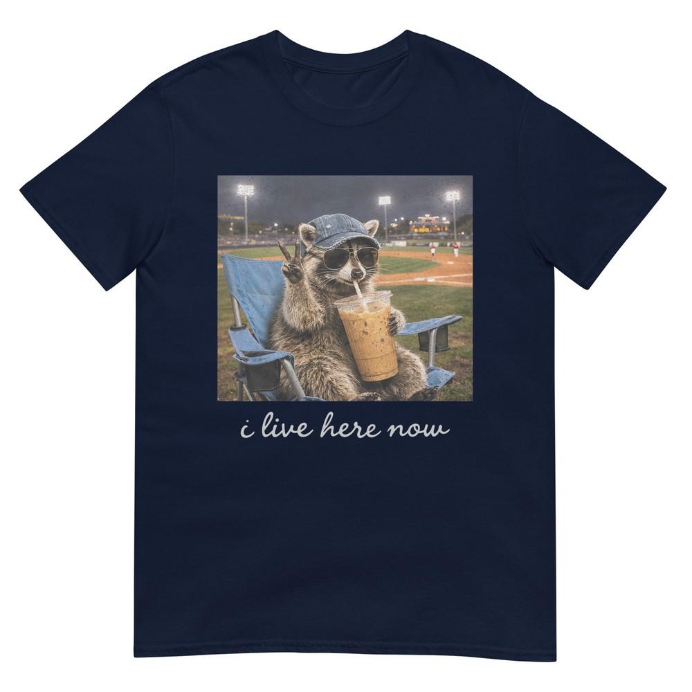 Funny Raccoon Ballfield Baseball Field I Live Here Now TShirt S