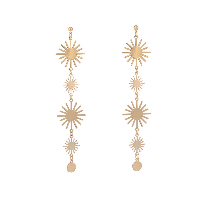 Personalized Gold Sun Flower Long Tassel Clip Earrings Temperament Non Pierced women's Party Daily Jewelry