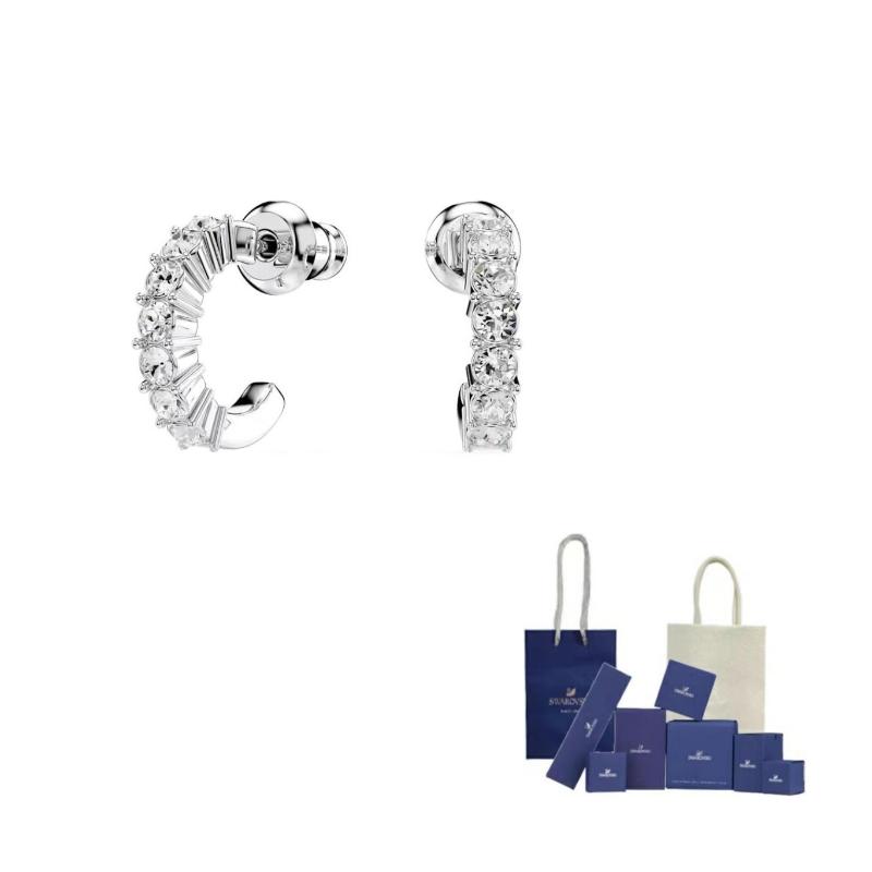 Swarovski Rhodium Plated, Faux Crystal Earrings