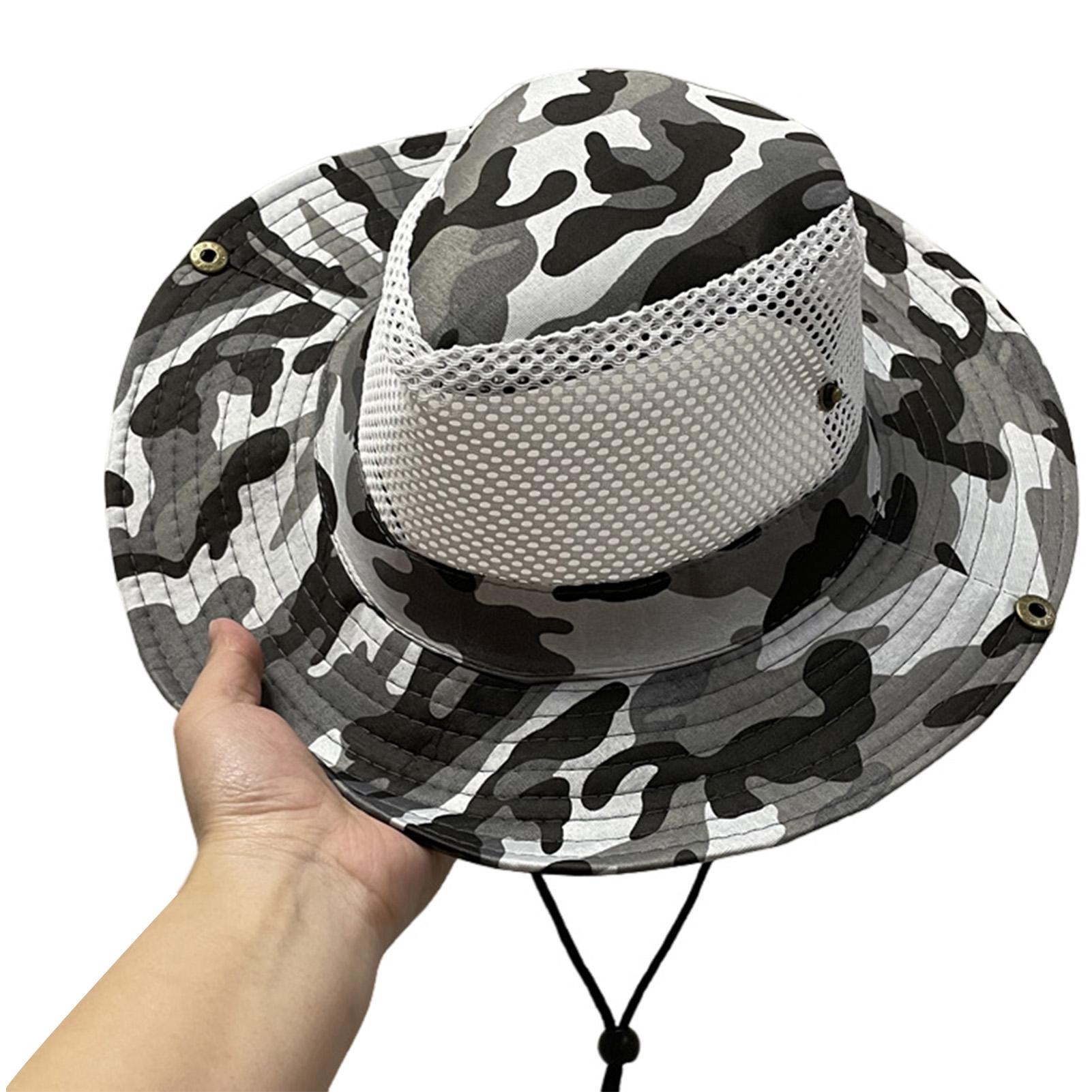 

Fisherman Hat Breathable Hollow Out Camo Sun Protection Wide Brim Outdoor Hiking Fishing Hat for Men Women