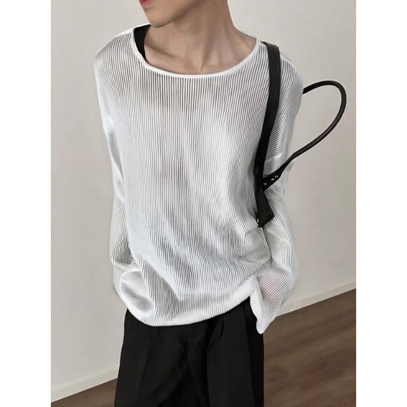 Men S Loose Fit Drop Shoulder Long Sleeve Solid Casual T Shirt S белый