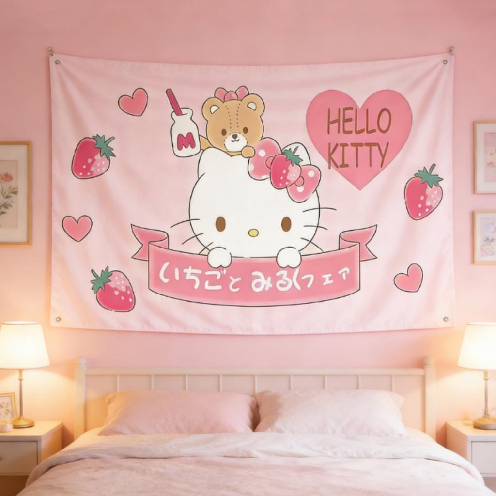 MultiSize HHello Kitty Festival Tapestry for Bedroom Living Room Dorm Home Decor Party Daily Use High Quality Print Design