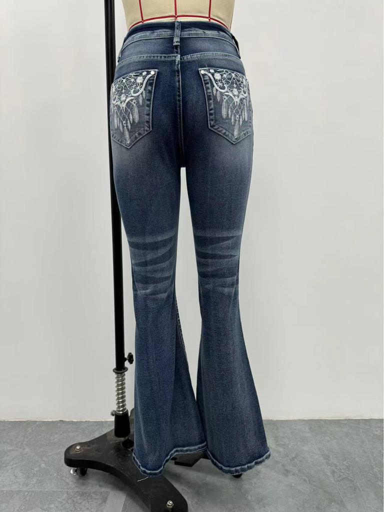 Stylish Women's Embroidered Micro-Flare Denim Jeans