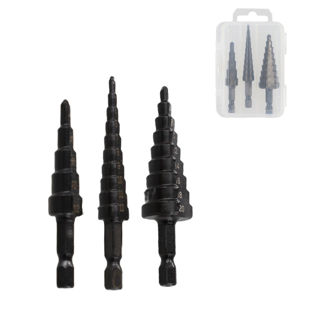 3-12mm 4-12mm 4-20mm Hole Step Drill Bit 3Pcs Black
