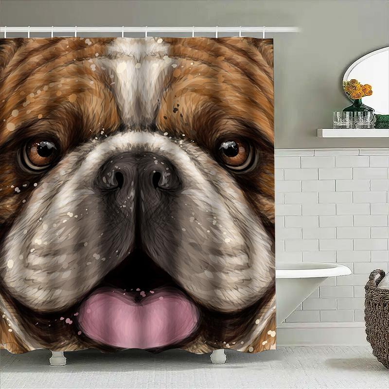 Artistic Dog Face Shower Curtain Waterproof Decorative Bathroom Accessories For Pet Lovers Brown And White Hound Design