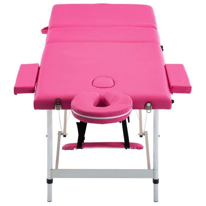 Table de massage pliable 3 zones Aluminium Rose