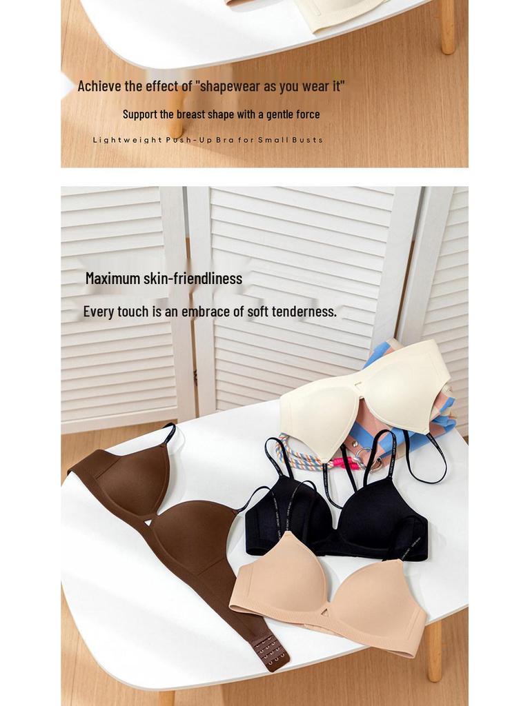 Seamless Push-Up Wire-Free Bra for Small Busts: Side Support, Anti-Sag, Sexy Thin Straps, Comfortable Fit
