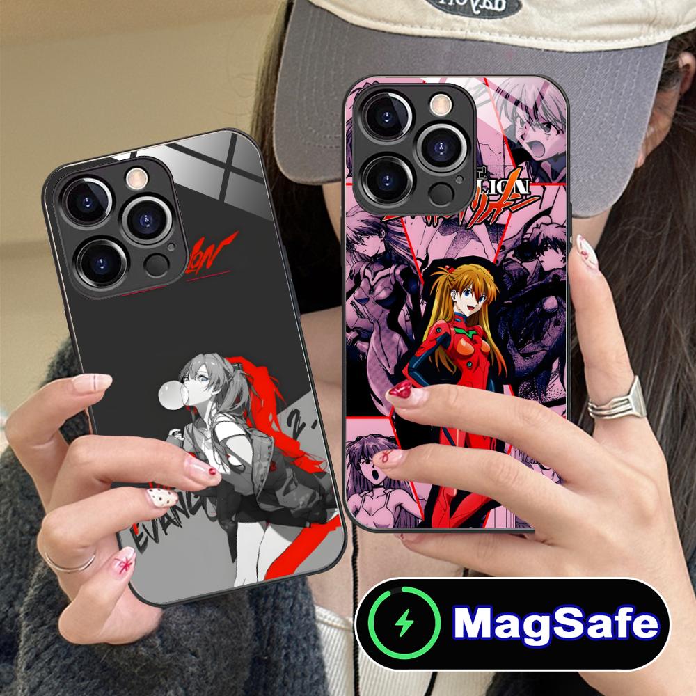 Anime EV Asuka Mobile Phone Case for iPhone 17 16 15 14 13 12 11 Air Pro Max Plus Mini MagSafe Glass Colorful Cover Cover Luxury