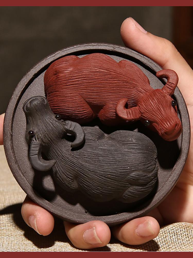 

Фигурка Цзыша Цянькунь Ню Керамическая Счастливая Корова Ремесла Милые аксессуары для украшения дома Китайские чайные сервизы украшения статуэтка