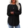 Women Ribbed Knit Long Sleeve Top Crew Neck Curved Hem Casual Fall Blouse