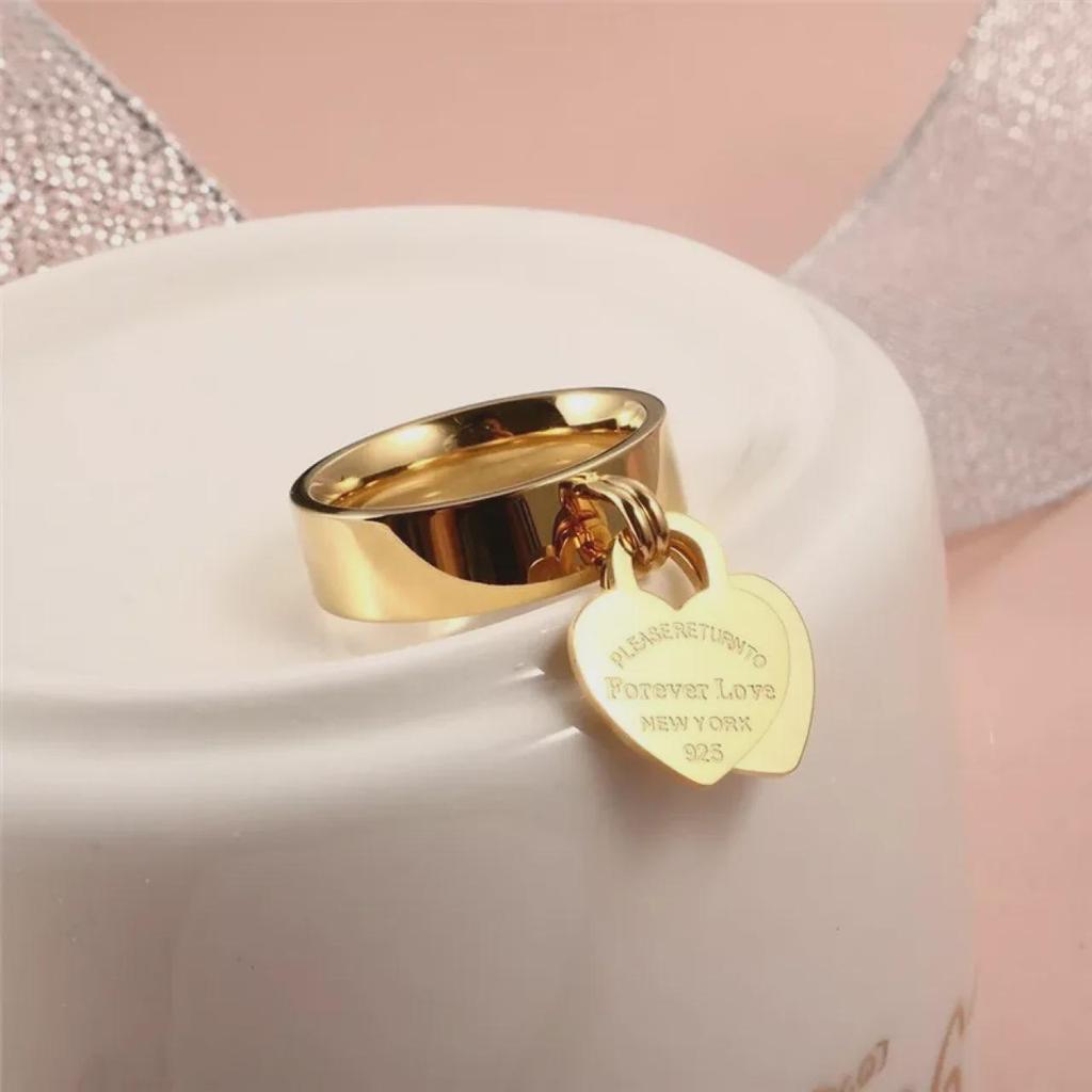 Gold-Plated Stainless Steel Heart Ring with Engraving