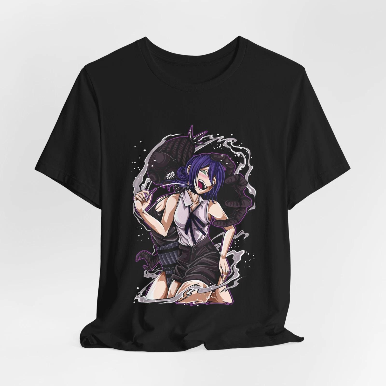 Custom Reze Anime girl with shadow wolf T-Shirt | Gothic purple-haired character L
