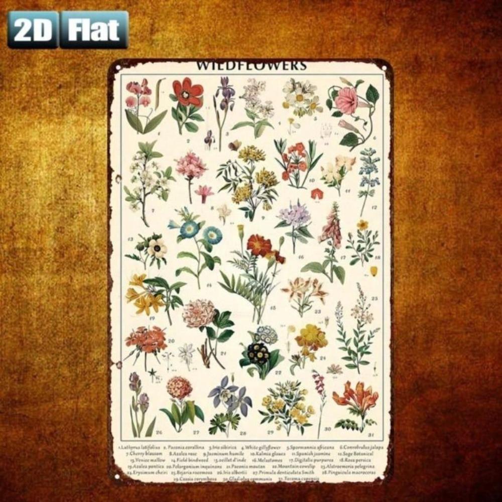 Vintage Metal Sign with Wildflowers 20x30cm Retro Wall Decor for Home Restaurant