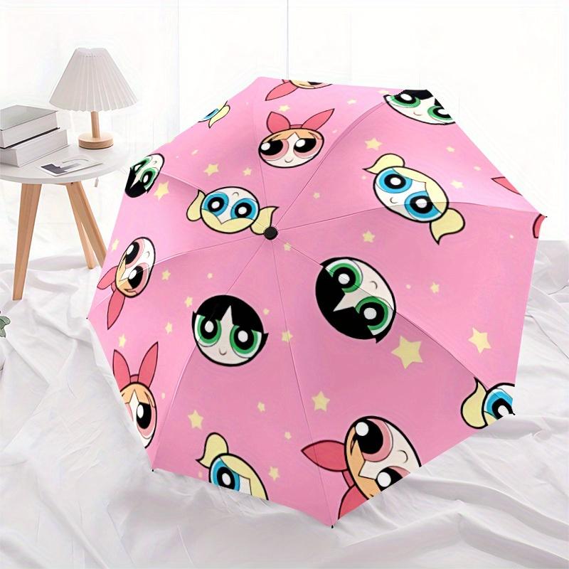 1pc Powerpuff Girls Characters Automatic Folding Umbrella with 8-Rib Compact & Lightweight Design, Self-Opening/ Closing, 094