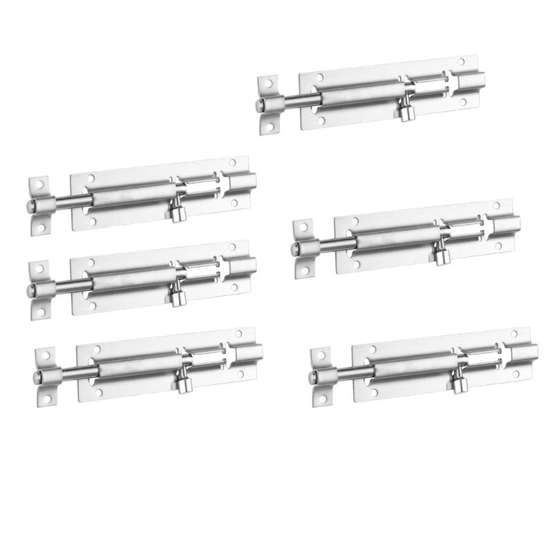 6Pcs Slide Bolt Latches Thickened Stainless Steel Slide Lock Toilet Door Lock for Fence/Wood/Barn Door Easy To Install